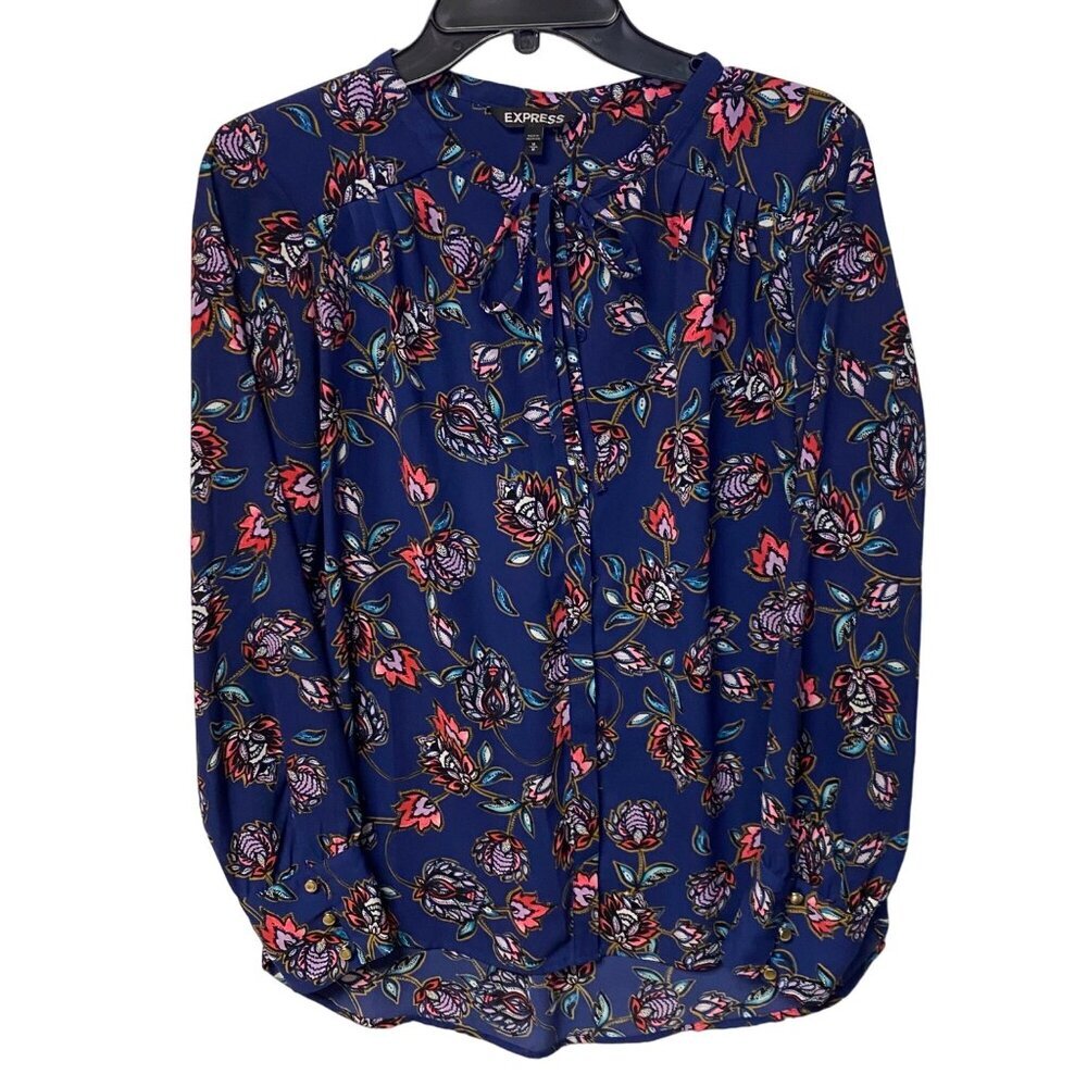 EXPRESS LONG SLEEVE BUTTONT FLORAL PRINT BLOUSE MD